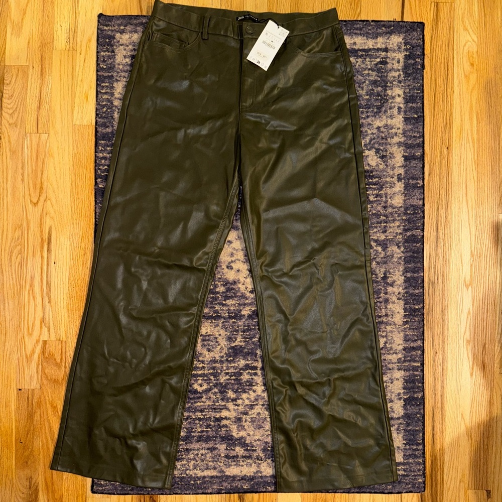 Olive Green Faux Leather Pants